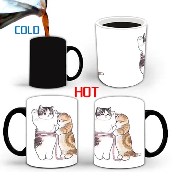 Чаша за промяна на цвета на 350 мл, скъпа домашна котка, бухал, термочувствительная, с променящ се цвят, подарък за приятел, чаша за чай, утайка от чаша