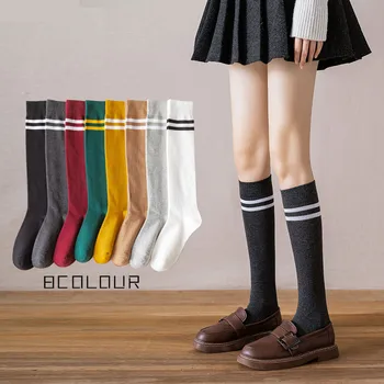 Чорапи до прасците Jk, дамски пролетно-есенни еднакво компресия чорапи в бяла ивица с висока шнорхел, обикновен женски чорапи в японски стил за колеж