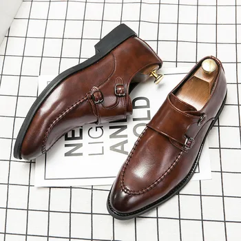 Японската бизнес кожени обувки, мъжки официалната обувки Munk голям размер, мъжки ежедневни обувки Монк с нисък покрив и ключалката PX041